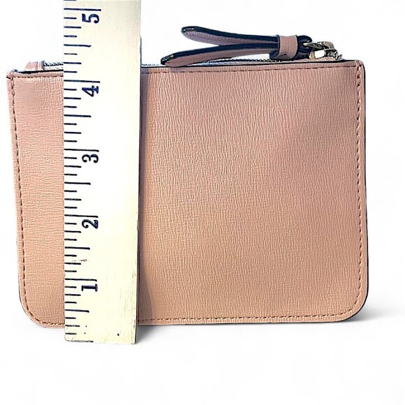 Victoria Secret Rose Zip Cardcase/Key Chain Gold Heart Studded Logo Coin Pocket - Picture 5 of 6